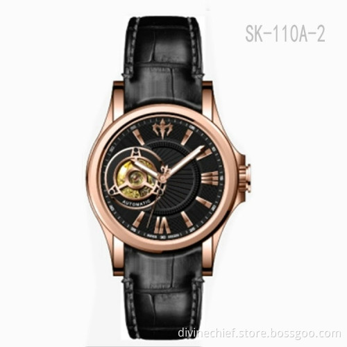 Factory Direct Color Leather Watch Strap Watch Fashion Skeleton Movement Men Watch